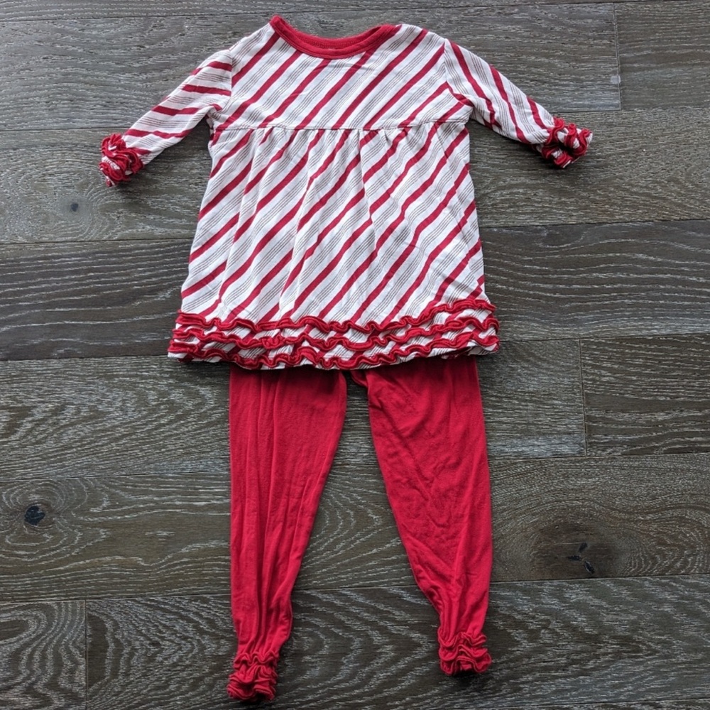 Kickee Pants 3T Babydoll Outfit Set Rose Gold Candy Cane Stripe, Excellent Cndtn - Picture 2 of 7